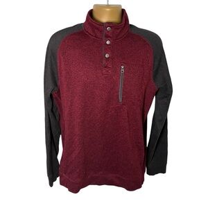 Sonoma Quarter Snap Pullover Fleece Heathered Colorblock Red Gray L Tall